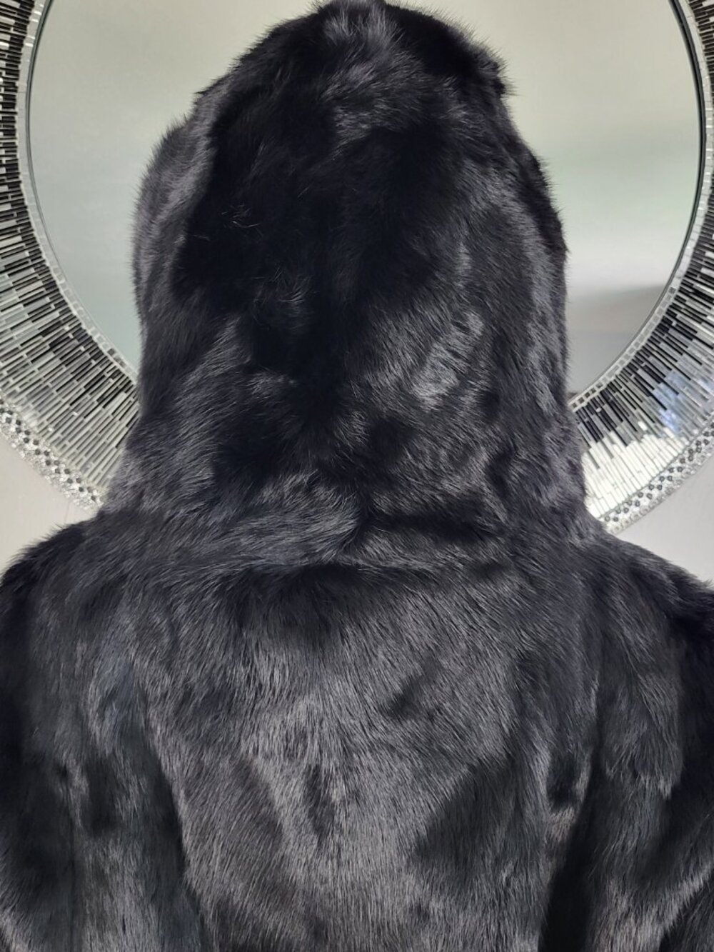 NWT~$600~ADRIENNE LANDAU~M/L~BLACK GENUINE REAL RABBIT FUR BOMBER JACKET COAT - Picture 13 of 16